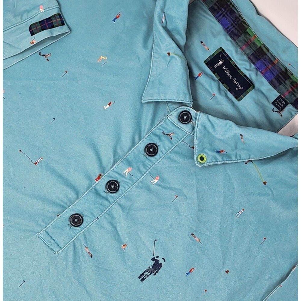 William Murray Polo Shirt Mens Large Aqua Blue Golf AOP Performance‎ EUC